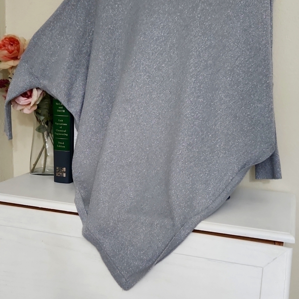 S/M Metalic Poncho Batwing Sweater Gret knit High-Low Career Contemporary - Picture 3 of 12